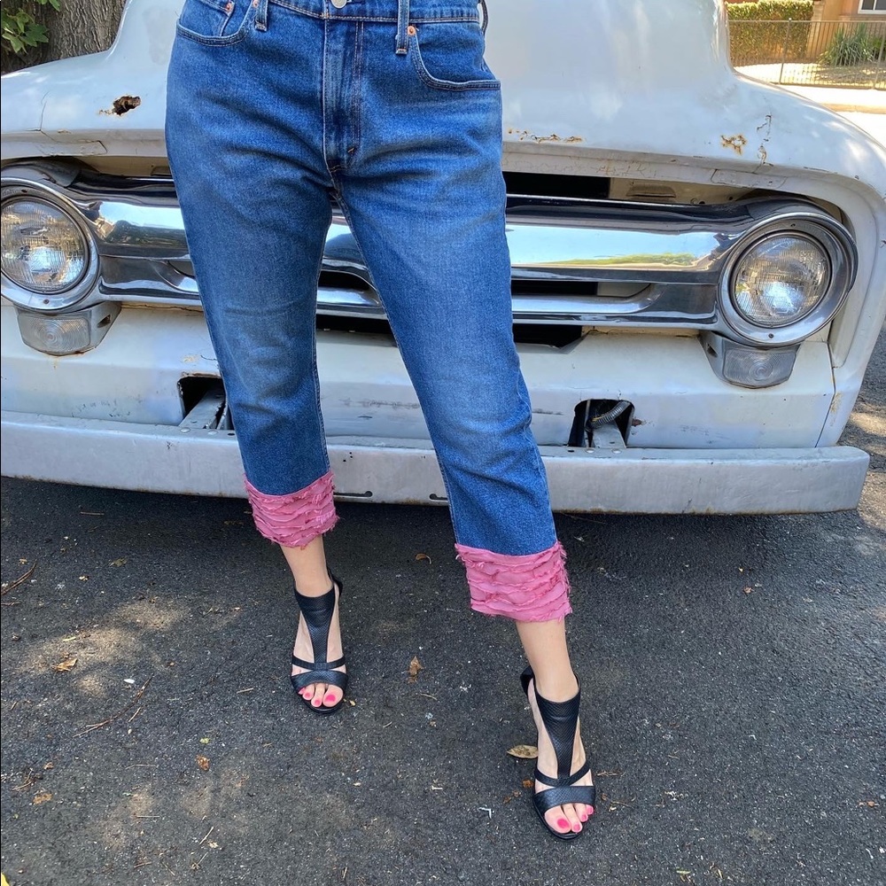 Vintage Levi’s cropped with added chiffon frayed fabric
